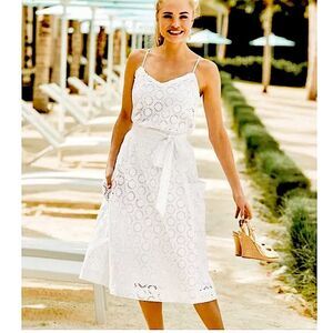 Lily Pulitzer Midi Skirt White Cotton Eyelet Lace Like New Summer Beach Vacation